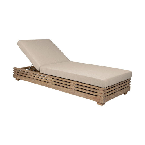 Hida Chaise Lounge Chair | Brown Eucalyptus Wood | Taupe Olefin | 82"