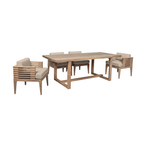 Hida 5pc Outdoor Dining Table Set | 4 Chairs | Light Brown Wood | Taupe Olefin
