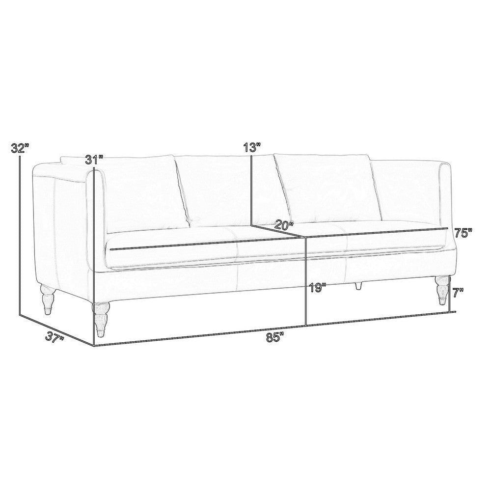 Venna Sofa | Dark Brown Leather | Light Brown Wood Legs | 85’’ BM339016