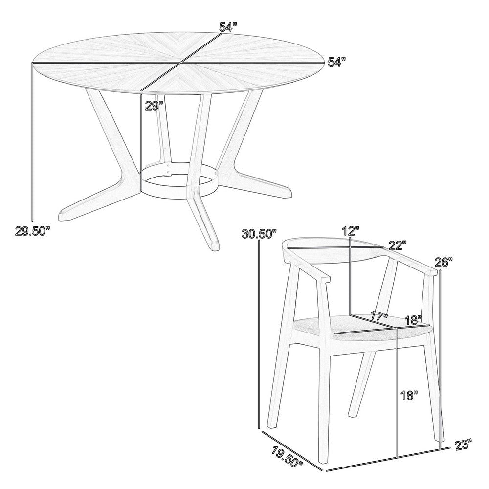 Alana 5pc Round Dining Table Set | Walnut Brown Wood | 4 Orange Chairs