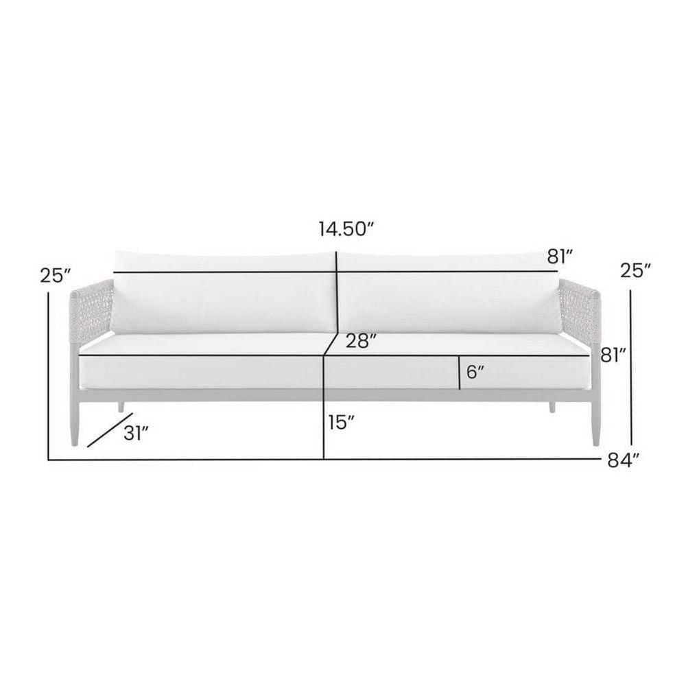 Adiy Outdoor Curved Sofa | PVC Woven Rope | Black Metal | 84’’ Gray BM339104