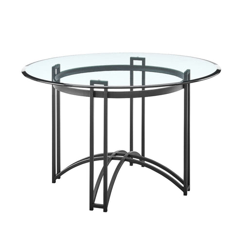 Tibby Modern Round Dining Table | 48" Glass Top | Matte Black Iron Base