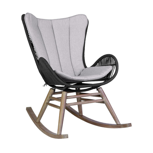 Mina Outdoor Rocking Chair | Gray Rope Woven Back | Eucalyptus Wood