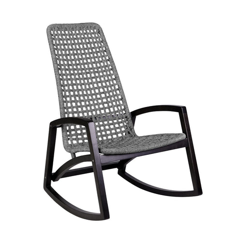 Gynn Outdoor Rocking Chair | Gray Rope Woven | Black Eucalyptus Frame