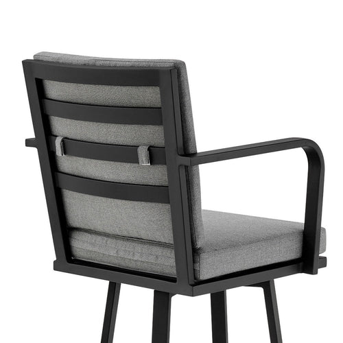 Fely Outdoor Swivel Barstool Chair | Black Aluminum & Gray Cushions BM339185