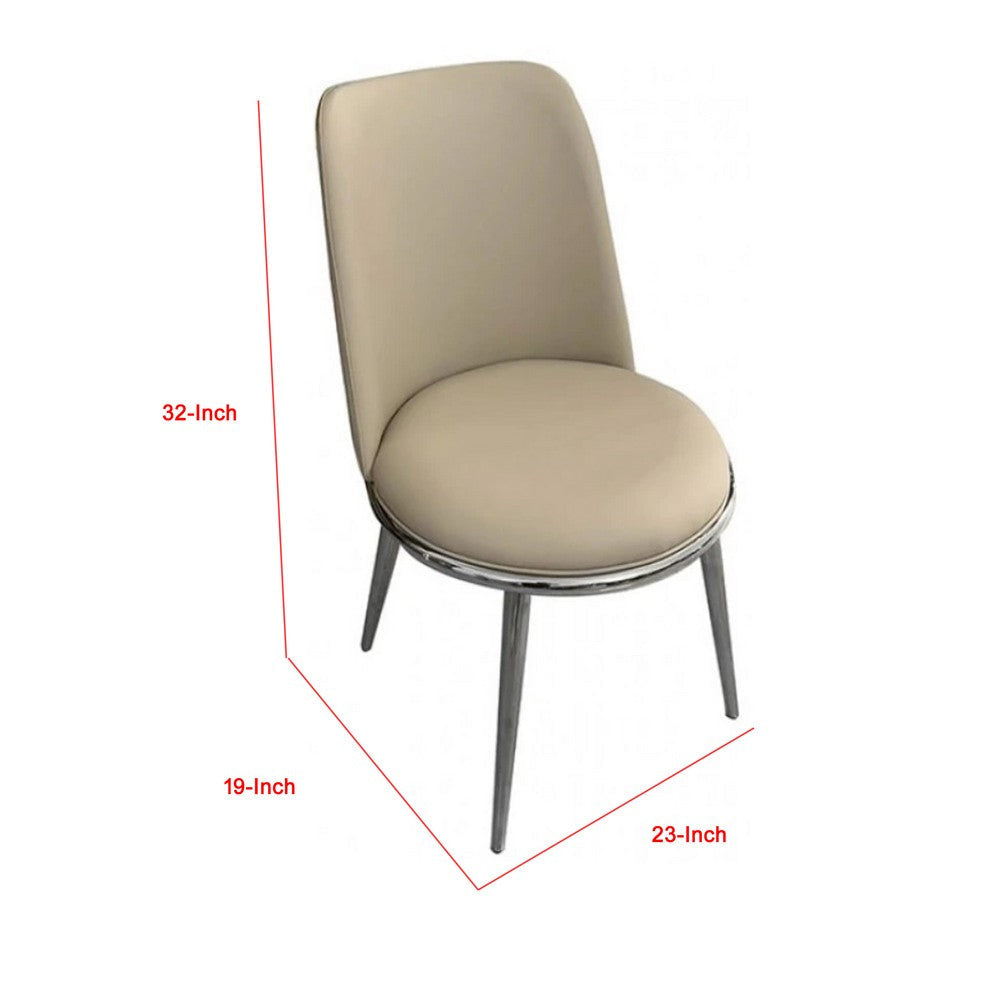 Relli Side Dining Chair Set of 2 | Silver Metal | Taupe Faux Leather Round Seats BM339201