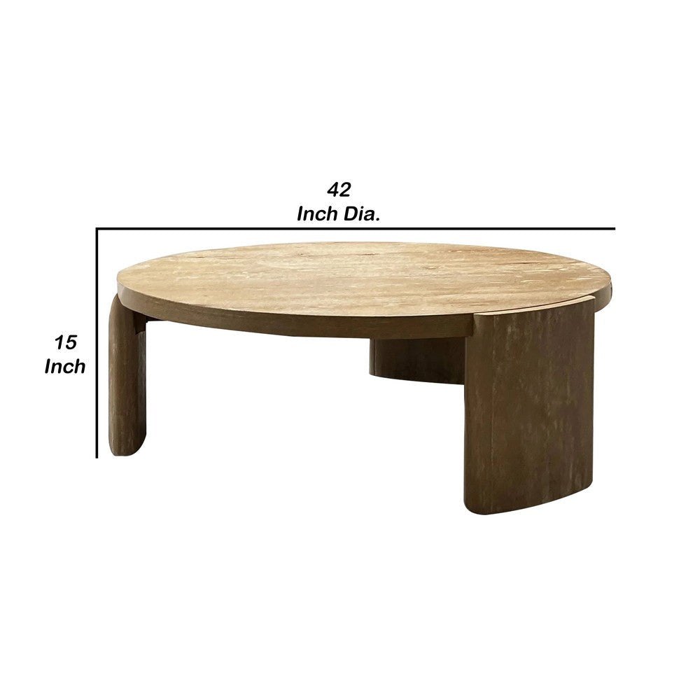 Timore Cocktail Coffee Table | Round 42’’ Oak Brown Wood Top | Plinth Base BM339202