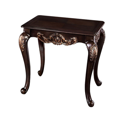 Astor End Table | 29" Dark Cherry Brown Wood | Carved Details