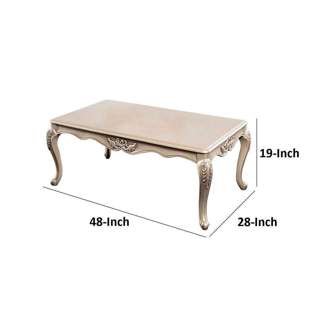 Ery Coffee Table | Champagne Wood Frame | Carved Details | 48’’ BM339208
