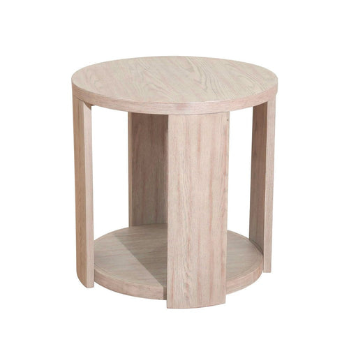 Cony Round End Table | Natural Oak Brown Wood | Caster Wheels | 24"