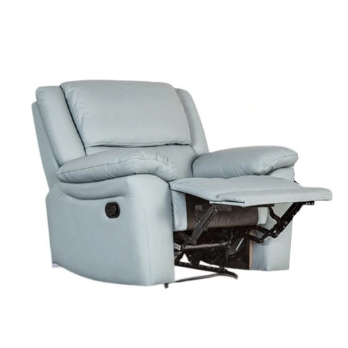 Larus Manual Recliner Chair | Powder Blue Leather Match | Pillow Arms