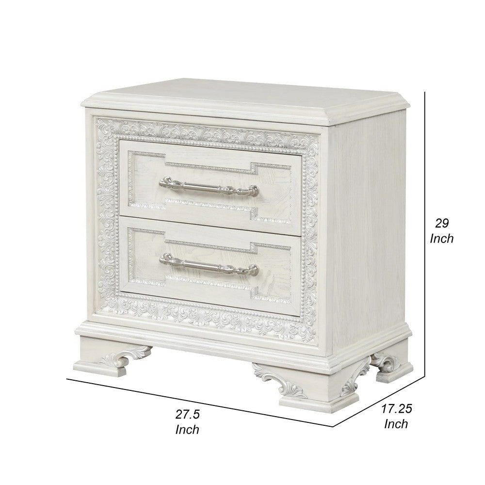 Miamy Nightstand | USB | 2 Drawers | Cream White Wood | 29’’ BM339235