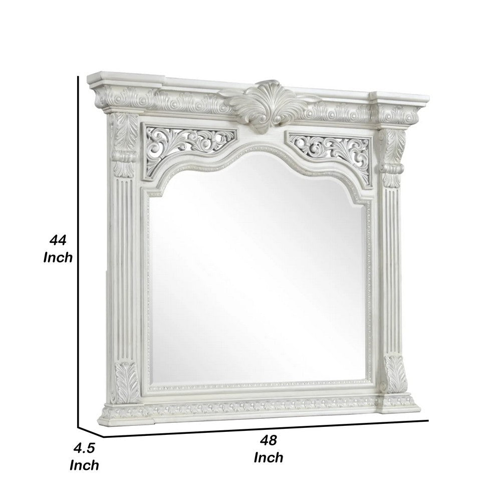 Naddy Beveled Dresser Mirror | Wire Brushed White Wood | 48’’ BM339236