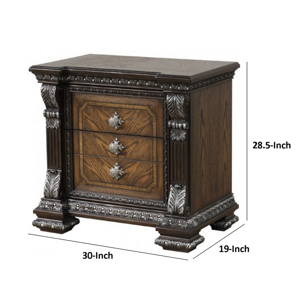 Naddy Nightstand | Hidden Drawer USB A-C | Espresso Brown Wood | 30’’ BM339239