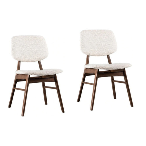 Lexy Side Dining Chair Set of 2 | Angled Legs | Walnut Brown Solid Wood | Beige Boucle
