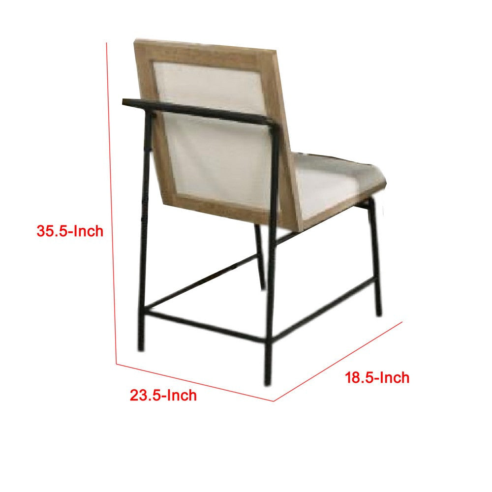 Edey Side Dining Chair Set of 2 | Metal Legs | Oak Brown Rubberwood | Beige Polyester BM339258