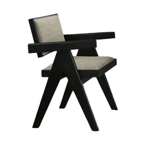 Toty Dining Armchair Set of 2 | Curved Arms | Angled Rear Legs | Gray Fabric