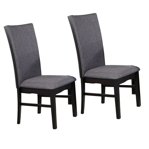 Easin Side Dining Chair Set of 2 | Gray Polyester Contoured Back | Black Rubberwood