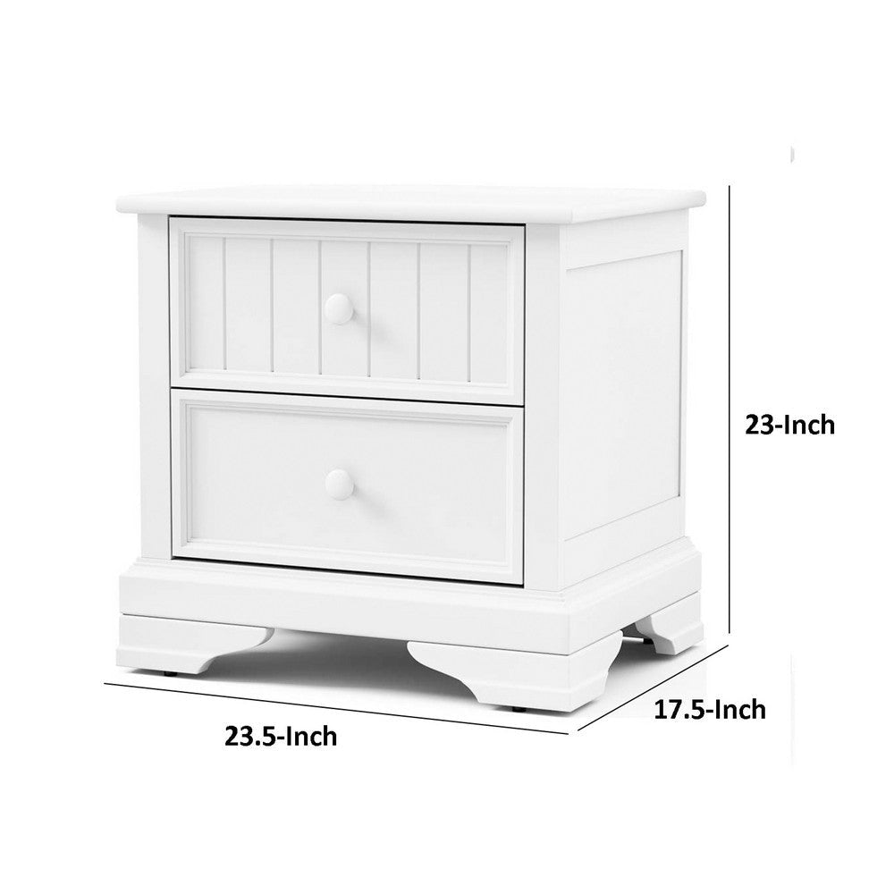 Toli Nightstand 2 Drawers w Round Knobs | White Solid Hardwood | 24’’ BM339277