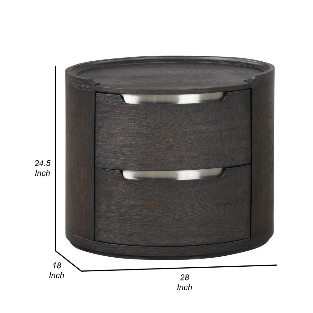 Osko Nightstand | 2 Storage Drawers | Black Poplar Wood | Nickel Trim BM339293