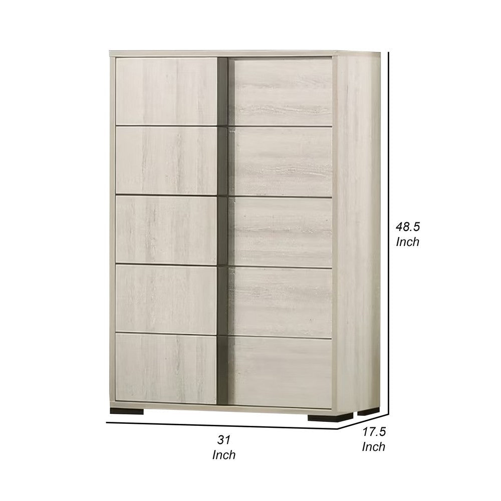 Hyao Tall Dresser Chest | 5 Drawers w Chrome Handles | White Wash Veneer BM339308