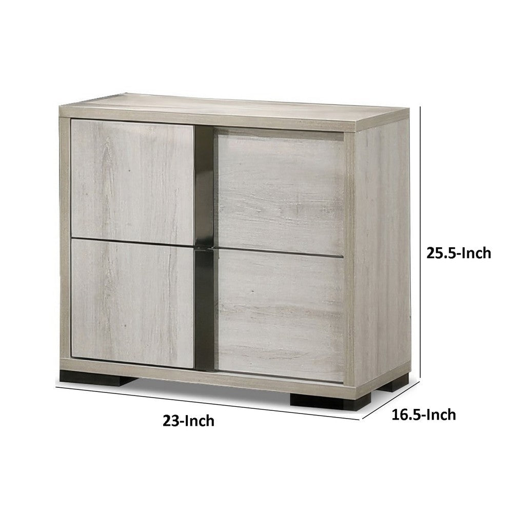 Hyao Nightstand | 26’’ | 2 Drawers | Chrome Handles | White Wash Veneer BM339311