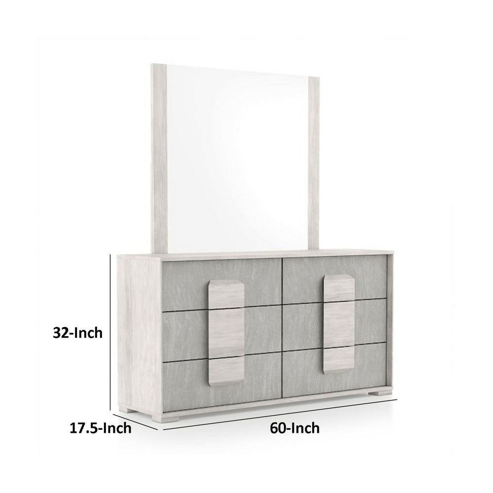 Nomi Wide Dresser | 6 Drawers and Melamine Top | Stone Gray Front