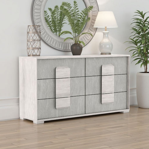 Nomi Wide Dresser | 6 Drawers and Melamine Top | Stone Gray Front