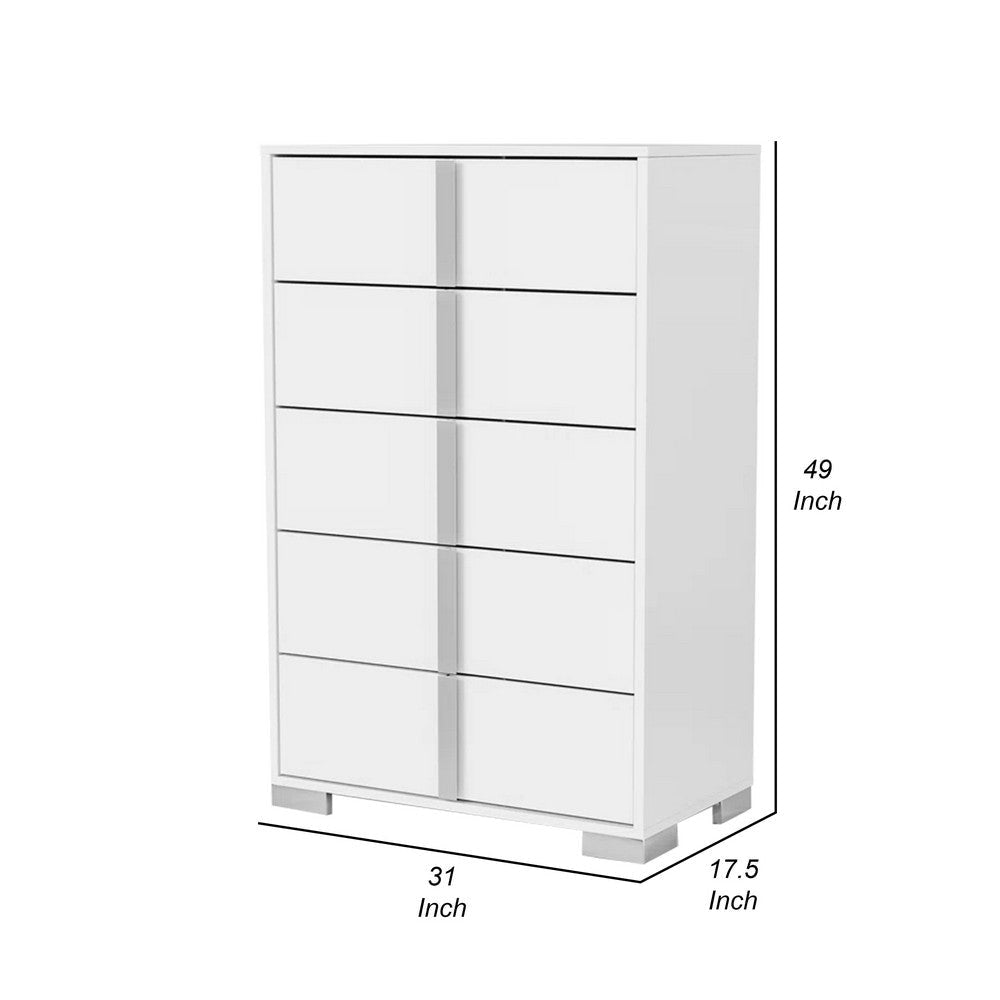 Suni Tall Dresser Chest | Glossy White Wood with UV Finish | 5 Drawers BM339332