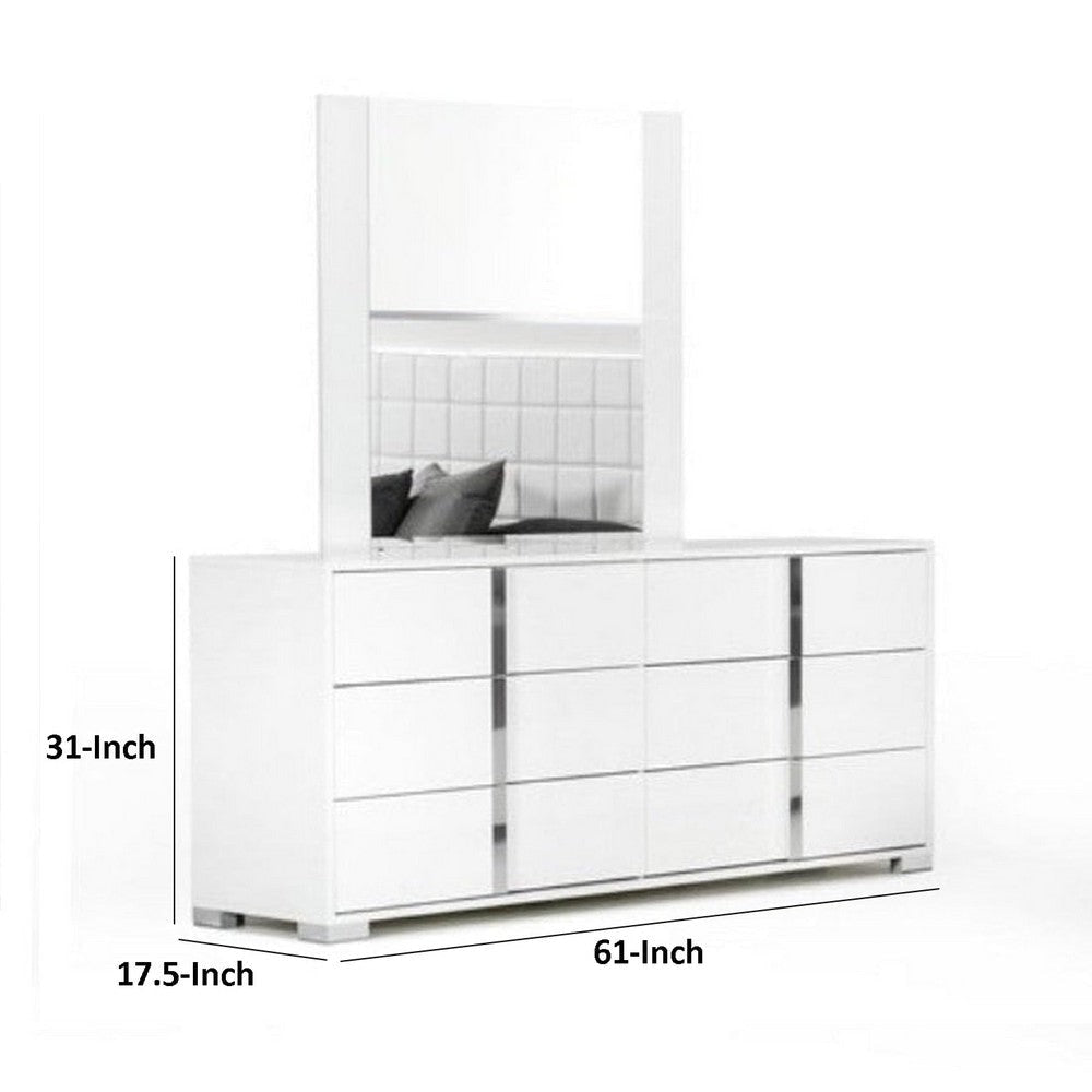 Suni Wide Dresser | Glossy White Wood with UV Finish | 6 Drawers BM339333