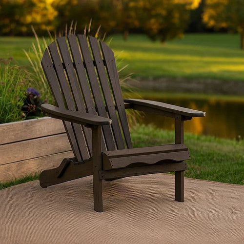 Geli Outdoor Adirondack Chair | Slatted Back | Weathered Gray Wood