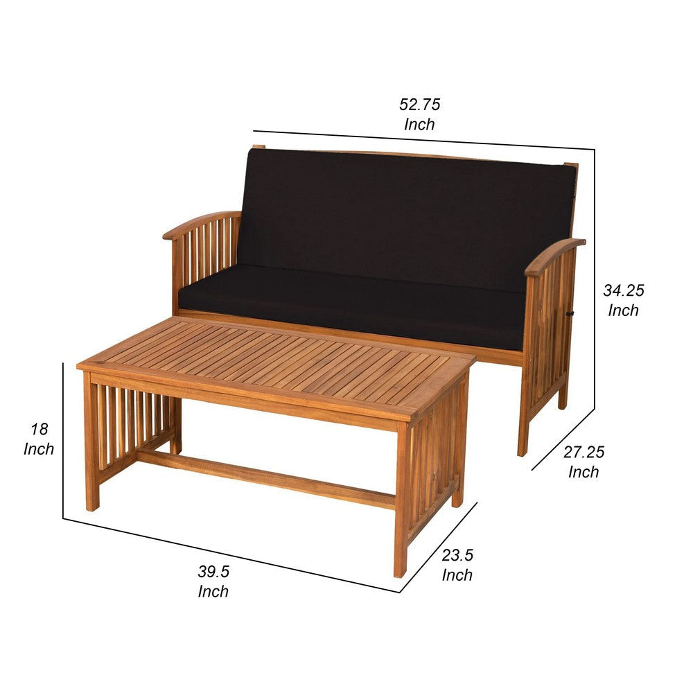 Kaila 2pc Outdoor Table & Loveseat Set | Black Cushion | Natural Brown BM339340