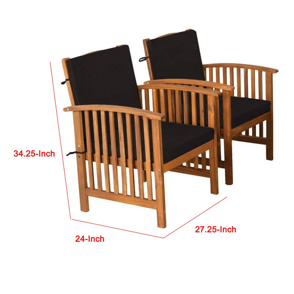 Kaila Outdoor Armchair Set of 2 | Black Cushions | Natural Brown Wood