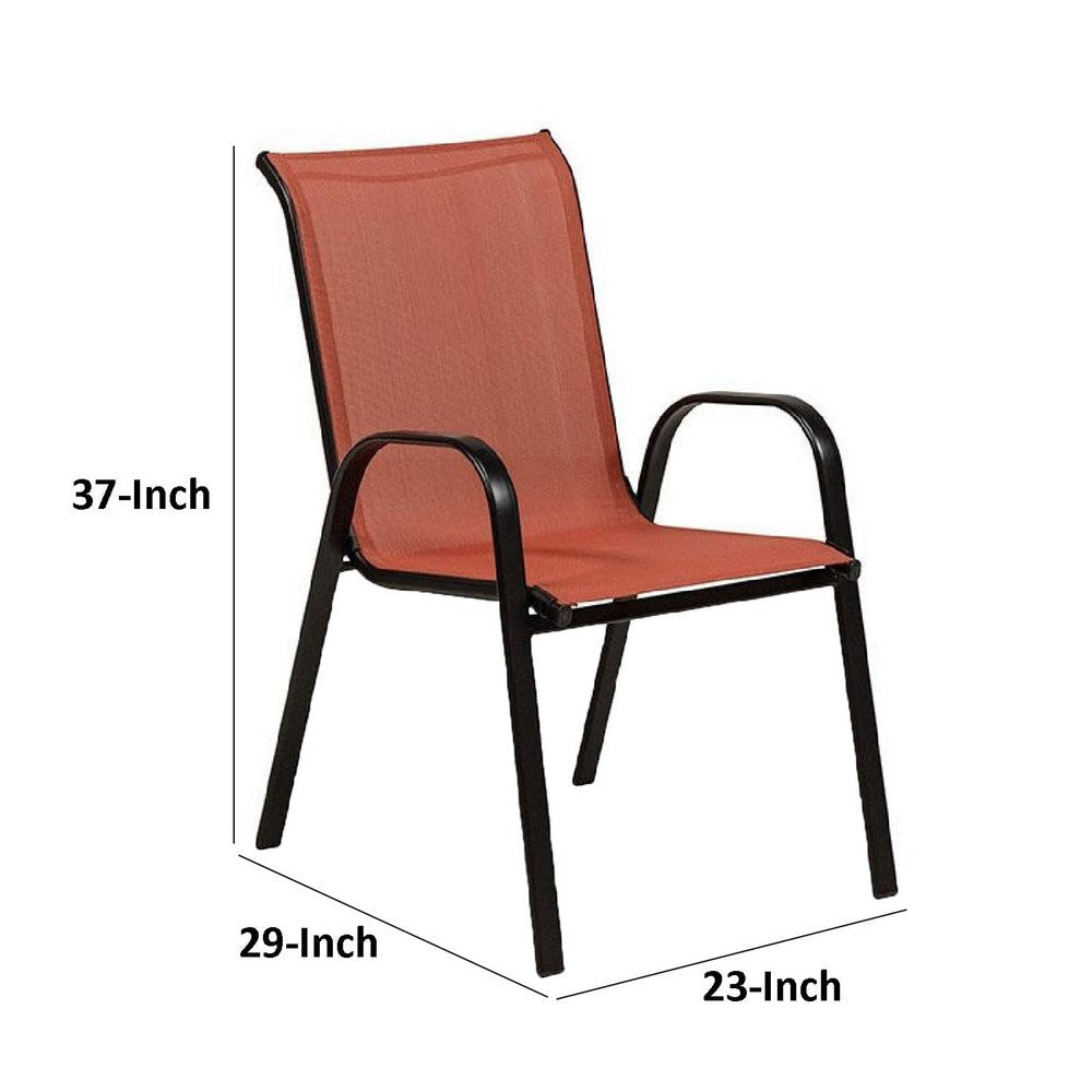 Feli Outdoor Stacking Chair Set of 2 | Red Mesh Fabric | Black Metal BM339349