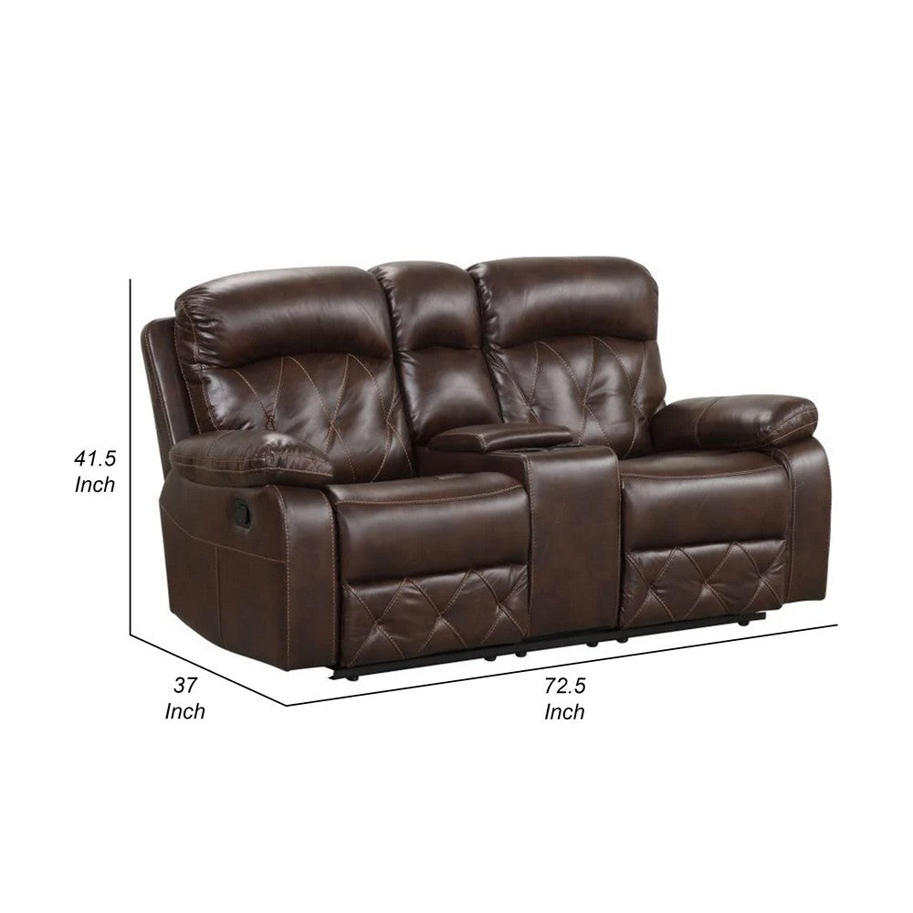 Kesy Manual Recliner Loveseat | Pillow Top Arms | Brown Faux Leather BM339356