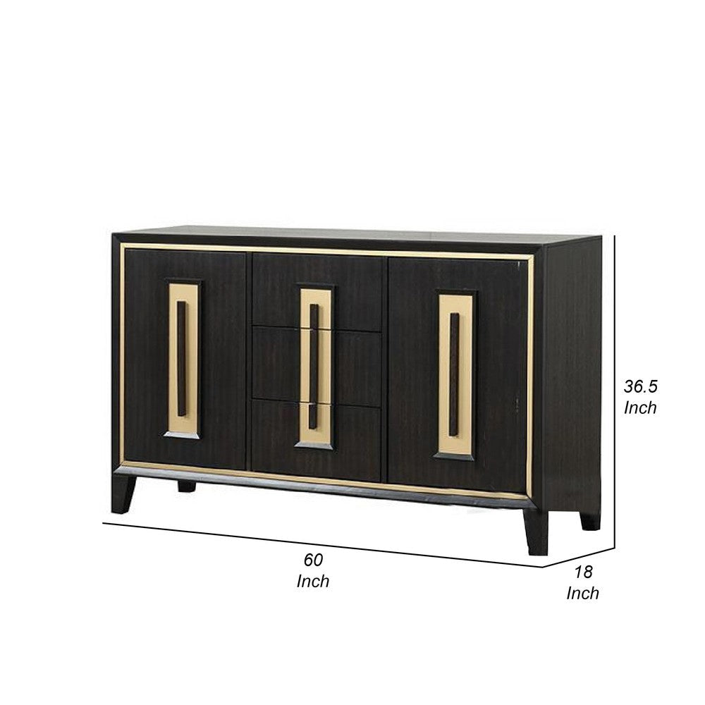 Yada Sideboard Buffet Server | Espresso Brown Wood | 3 Drawers 2 Doors | 60’’ BM339361