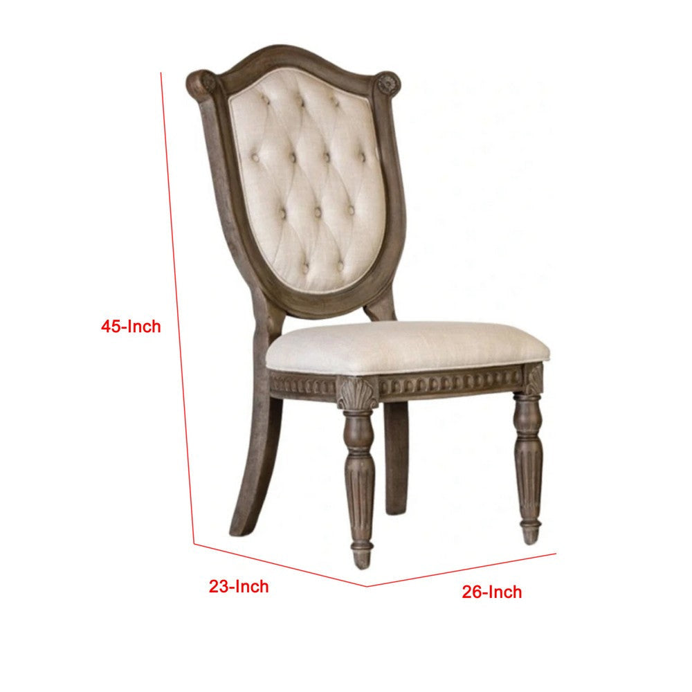 Hama Side Dining Chair Set of 2 | Weathered Oak Wood | Tufted Beige Fabric BM339371