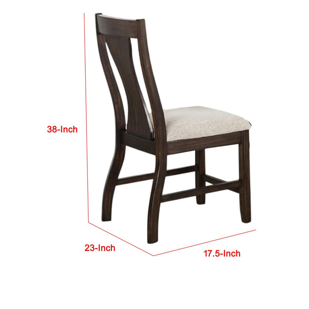Hols Side Dining Chair Set of 2 | Espresso Brown Wood Slatted Back | White Fabric BM339381