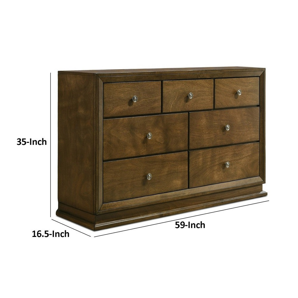 Rouk 7 Drawer Wide Dresser | Transitional | Walnut Brown Solid Wood BM339407