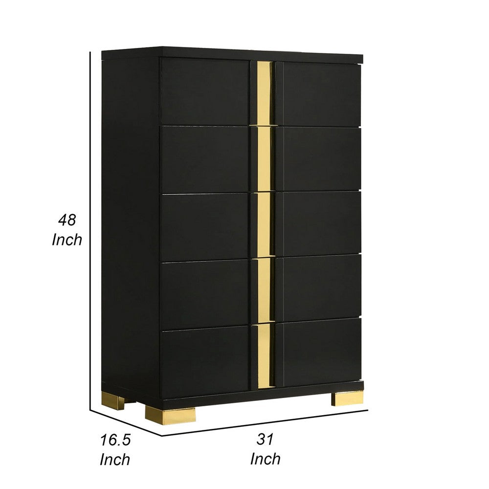 Yoki Tall Dresser Chest | 5 Drawers | Modern Glam Black & Gold