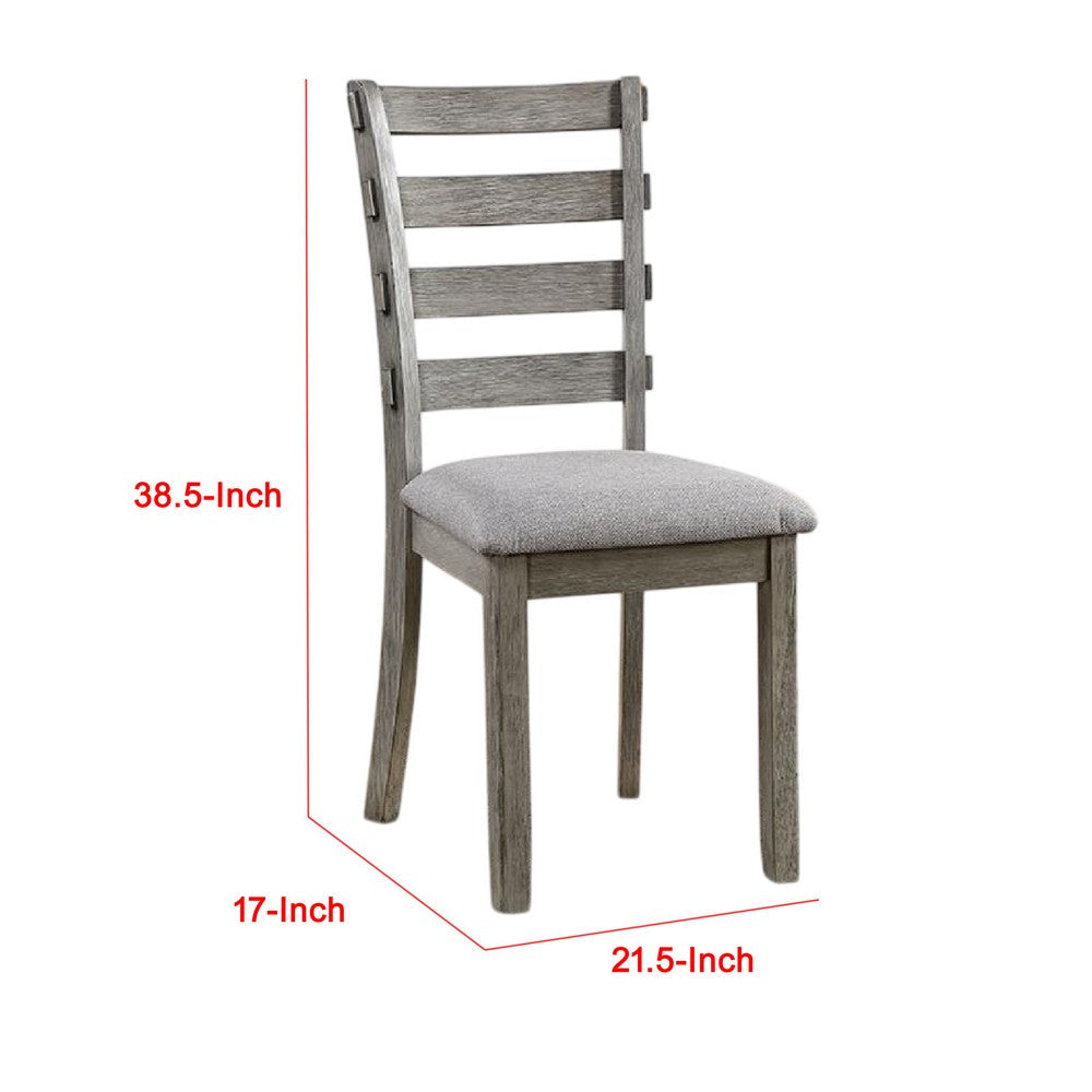 Lais Side Dining Chair Set of 2 | Ladder Backrest | Solid Wood | Gray Fabric BM339435