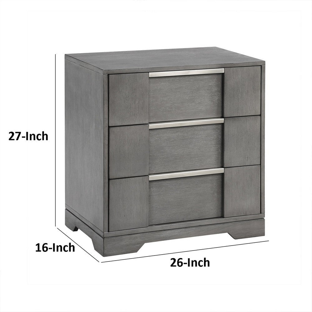 Levice Nightstand w 3 Drawers | Dovetail Built Gray Solid Wood BM339444