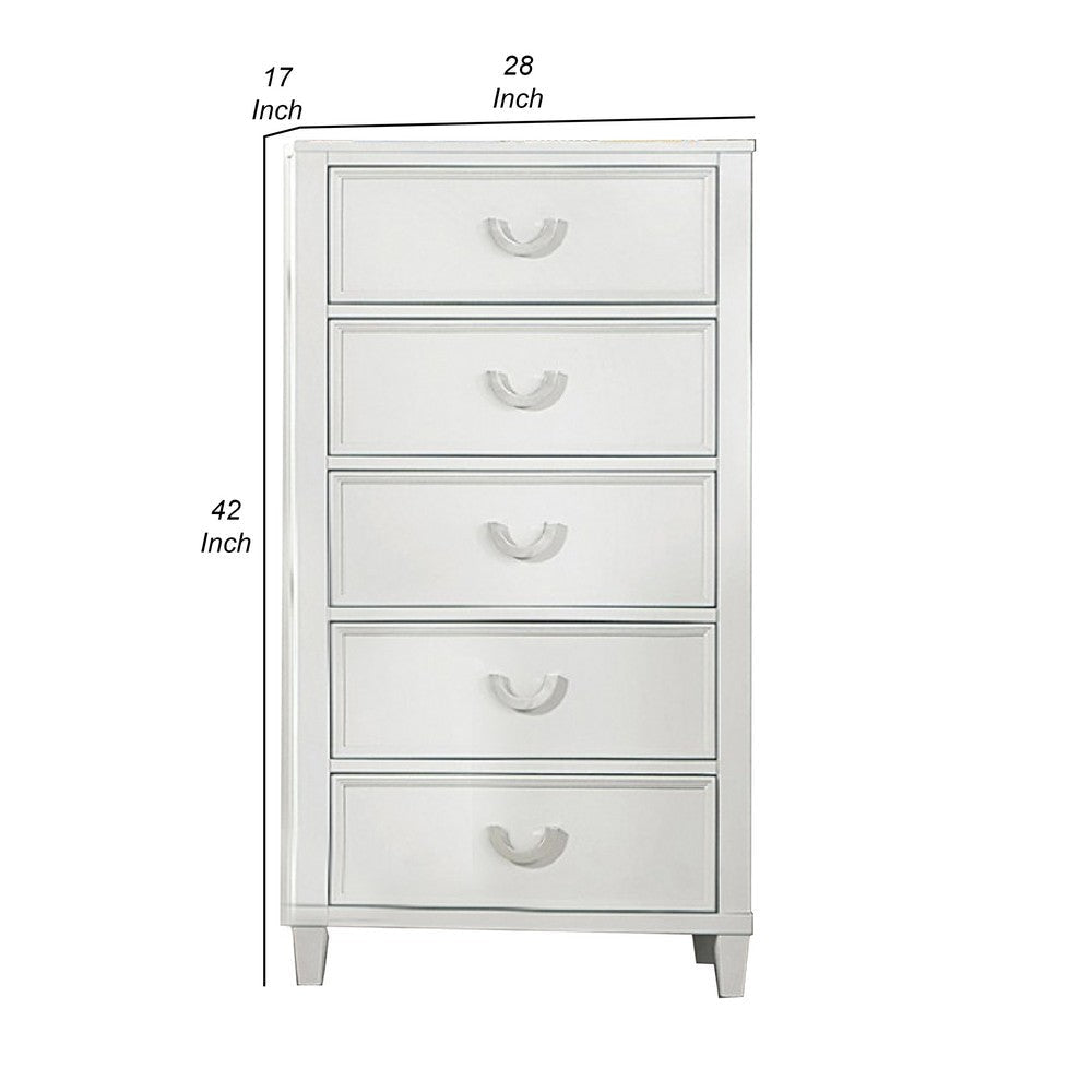 Kiki Tall Dresser Chest w 5 Drawers | Bracket Feet | White Solid Wood BM339446