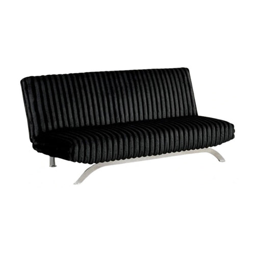 Villy Futon Sofa Bed | Chrome Metal Legs | Black Channel Tufted Fabric