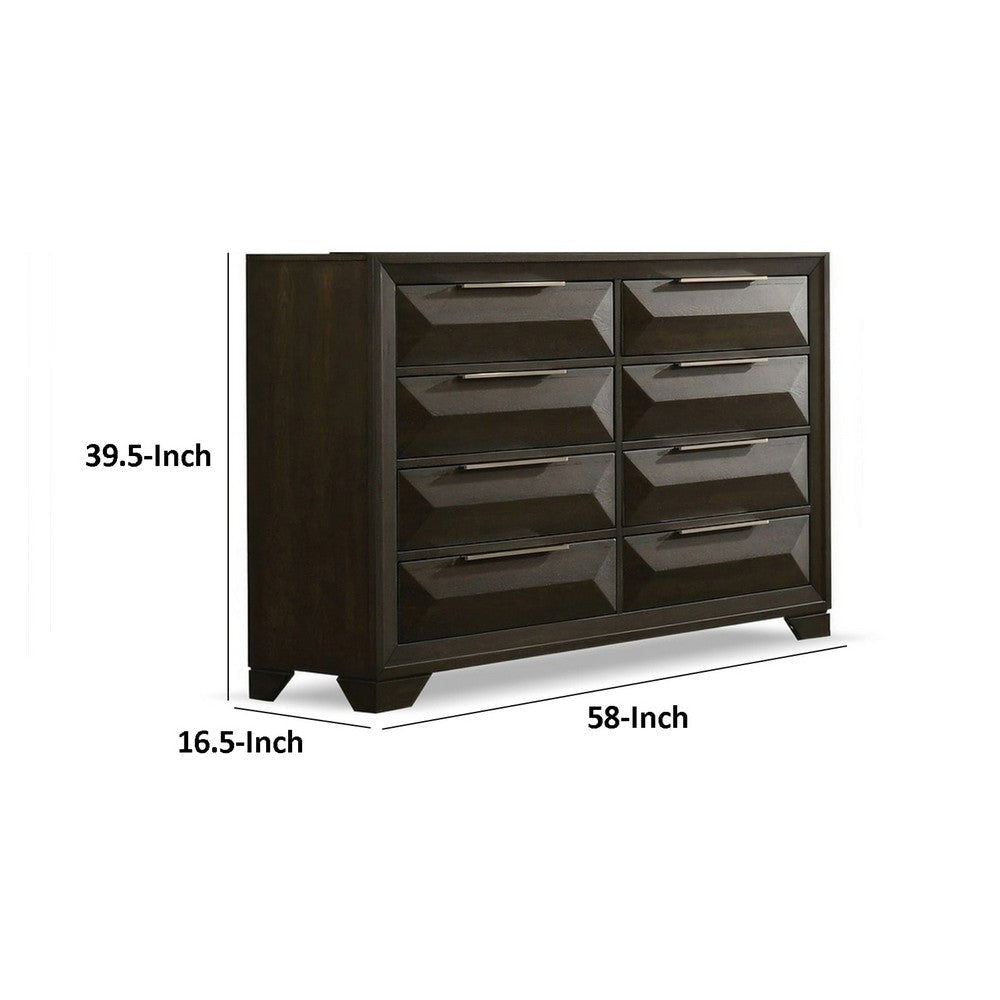 Fema Wide Dresser | 8 Beveled Drawers | Nickel Handles | Espresso Brown BM339479