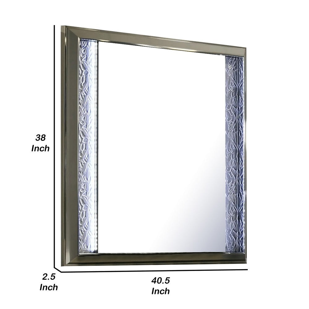 Levi Dresser Mirror | 38’’ | Leaf Pattern Molding w LED | Dark Gray Wood BM339487