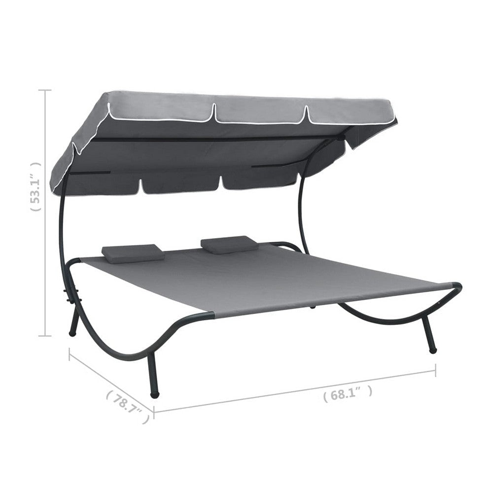 Mei Outdoor Daybed w Adjustable Canopy & 2 Pillows | Gray Oxford Fabric BM339660