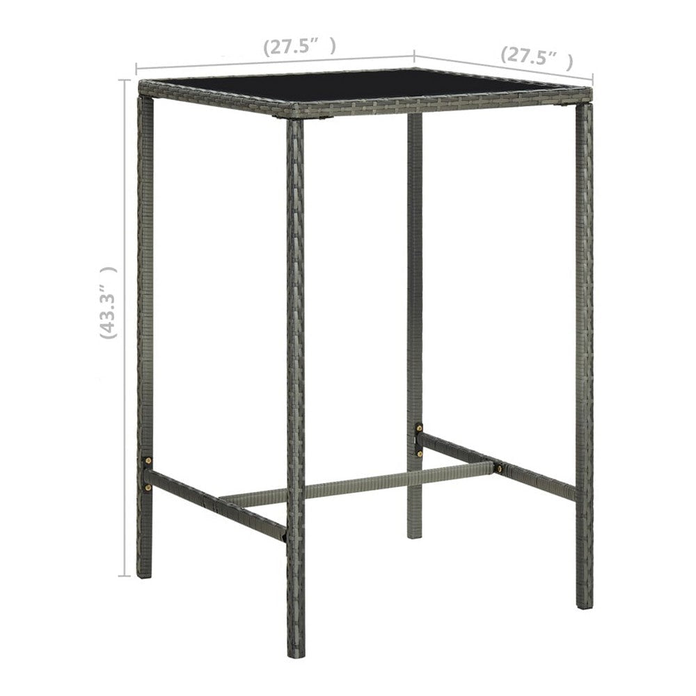 Bary Bar Table | 28’’ Square Tempered Glass Top | Gray Faux Rattan BM339675