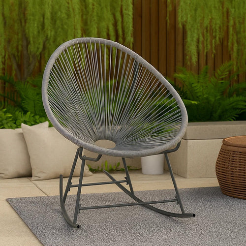 Tia Outdoor Rocking Chair | Gray Scooped Seat | Black Steel Legs BM339697