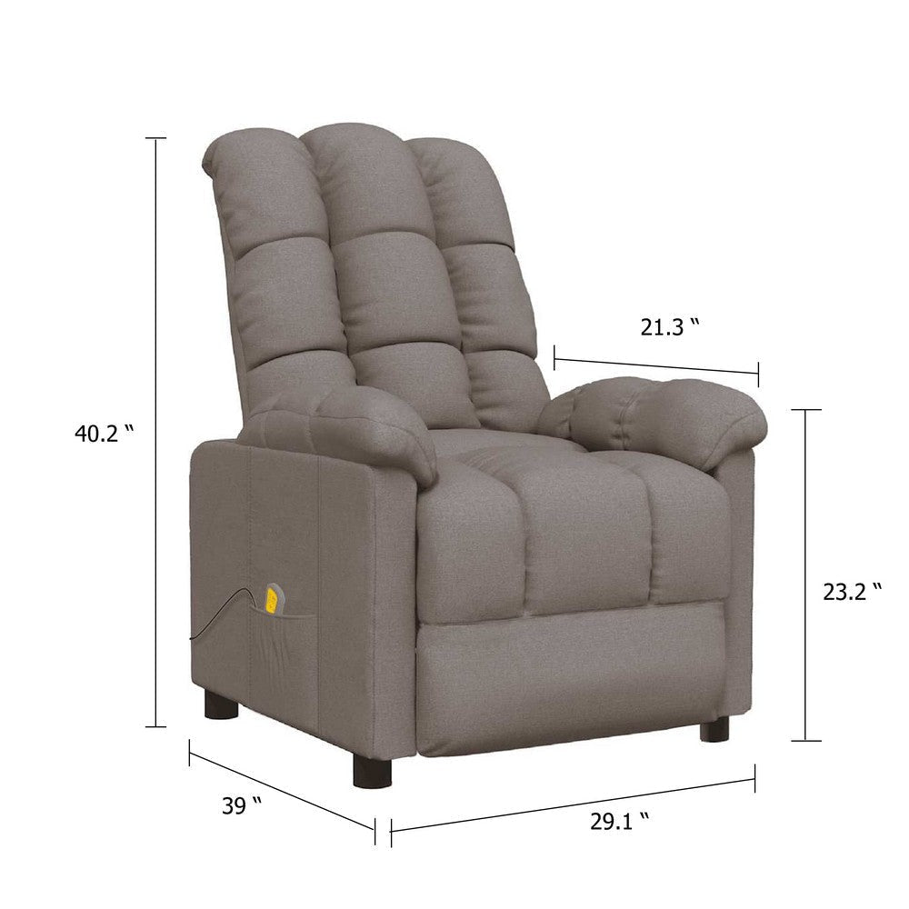 Dino Manual Recliner Massage Chair w Adjustable Headrests | Taupe BM339725